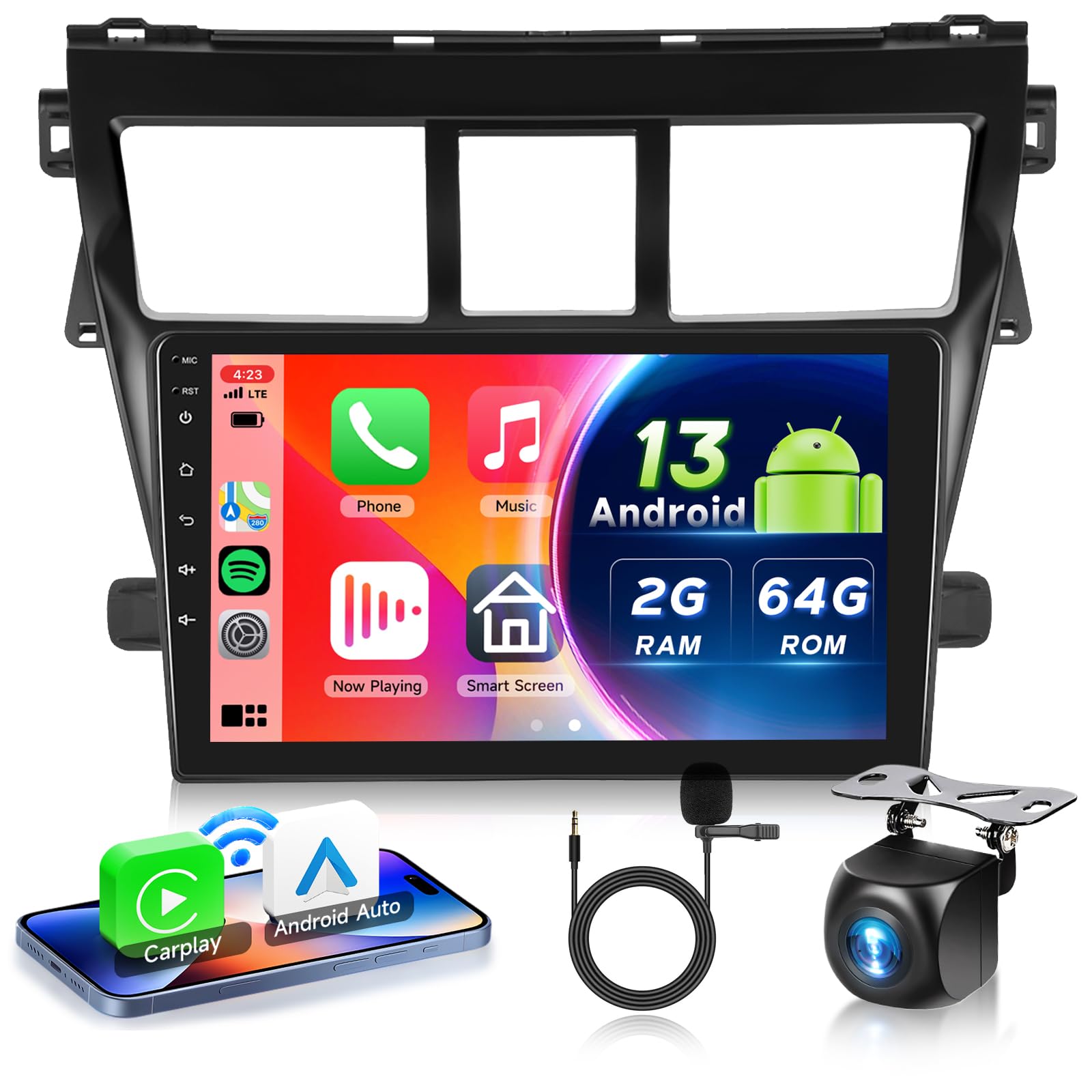 2G+64G Android 13 Car Stereo for Toyota Yaris 2007-2012 with